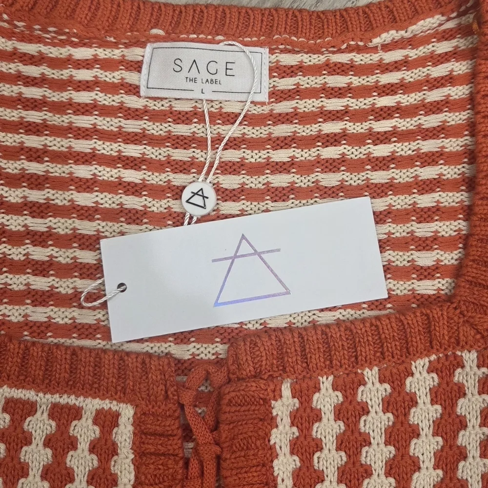 Sage The Label Orange & White Amore Lace-Up Cropped Sweater Top